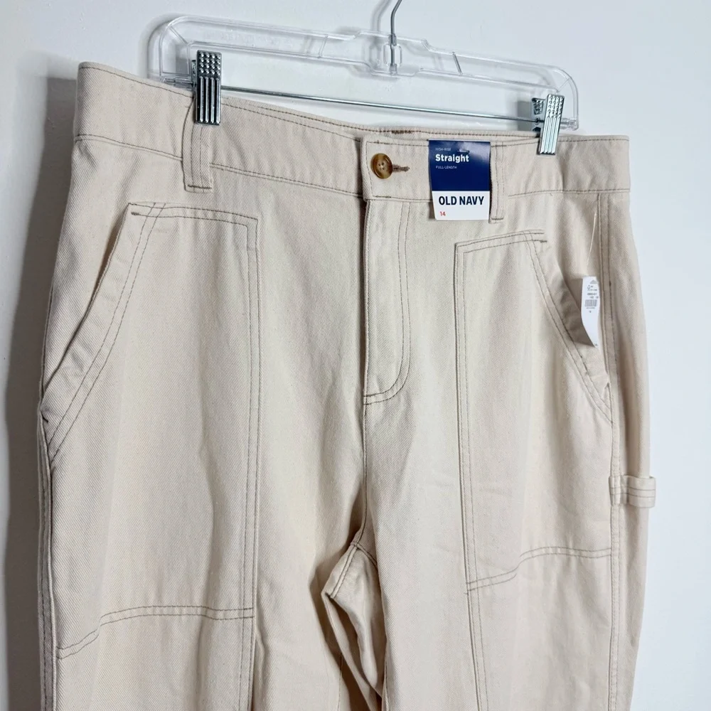 NWT Old Navy Utility Straight High‎ Rise Beige Size 14 Minimalist Neutral Modern - Picture 6 of 10